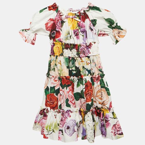 Kids /Red Floral Print Poplin Tiered Dress 4 Yrs - Dolce & Gabbana - Modalova