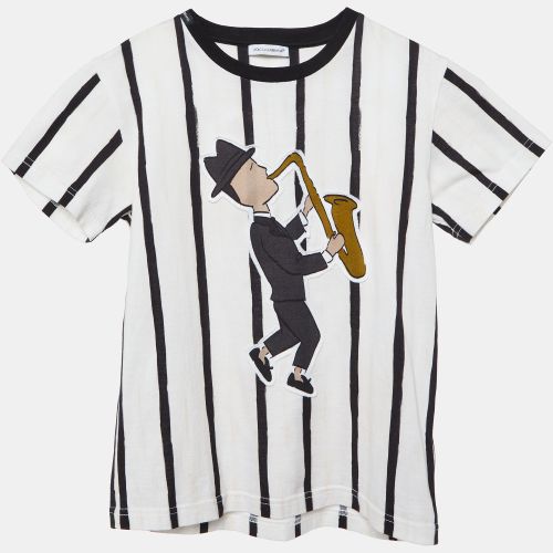 Kids Ivory Saxophonist Patch Striped Cotton T-Shirt 6Yrs - Dolce & Gabbana - Modalova