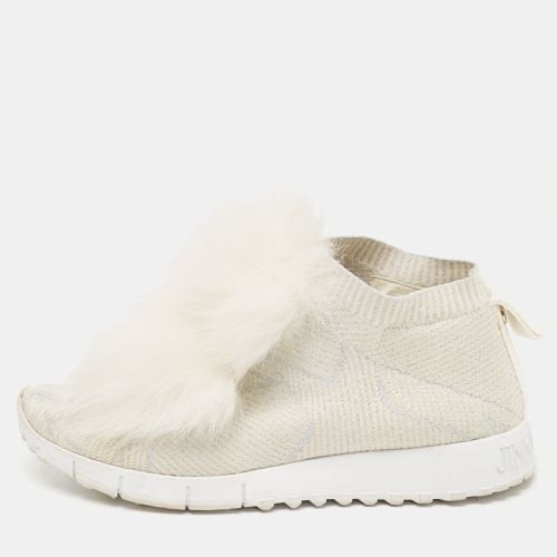 Silver Knit Fabric and Lurex Norway Pom Pom Sneakers Size 34 (Kids) - Jimmy Choo - Modalova