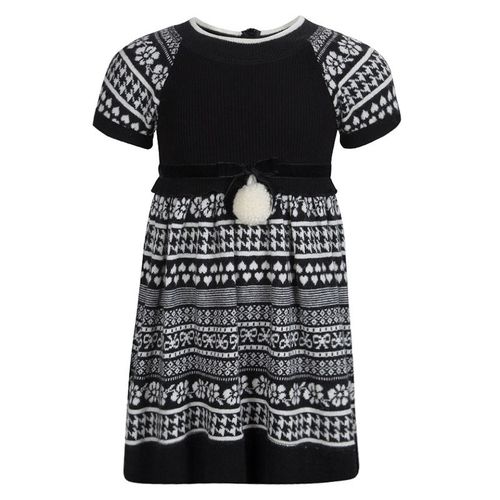 Monochrome Knit Pom-Pom Detail Short Sleeve Dress 4 Yrs - Monnalisa - Modalova