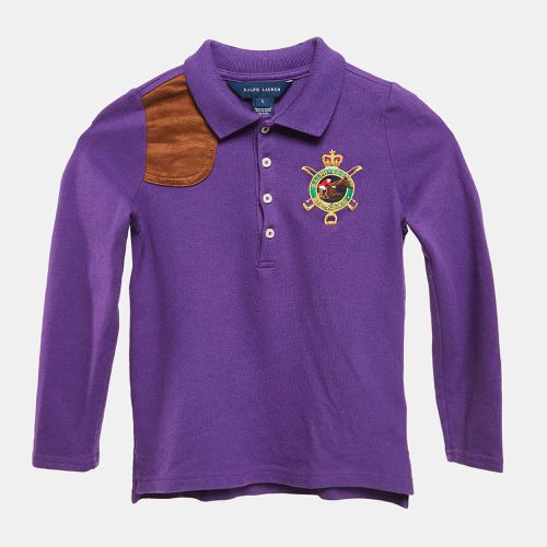 Kids Suede Trim Pique Cotton T-Shirt 5 Yrs - Ralph Lauren - Modalova