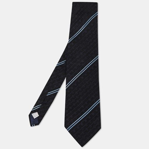 Vintage Diagonal Stripe Logo Patterned Silk Traditional Tie - Moschino - Modalova