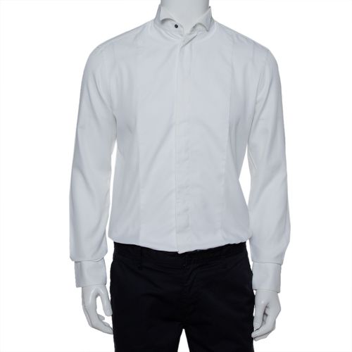 Cotton & Silk Stand Collar Tuxedo Shirt L - Armani Collezioni - Modalova