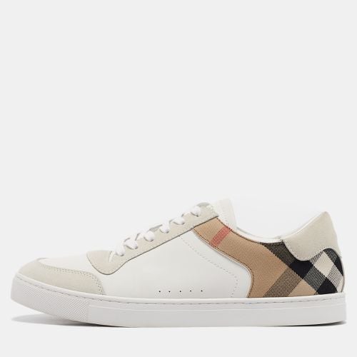 Beige Leather and House Check Canvas New Reeth Sneakers Size 45 - Burberry - Modalova