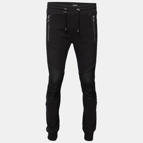 Midnight Cotton & Leather Patch Detail Joggers L - Balmain - Modalova