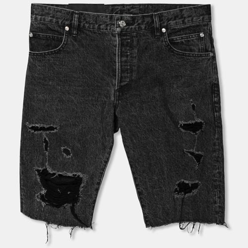 Distressed Denim Logo Embroidered Shorts M - Balmain - Modalova