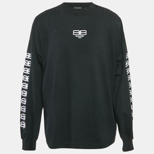 Logo Embroidered Cotton Distressed Long Sleeve T-Shirt L - Balenciaga - Modalova