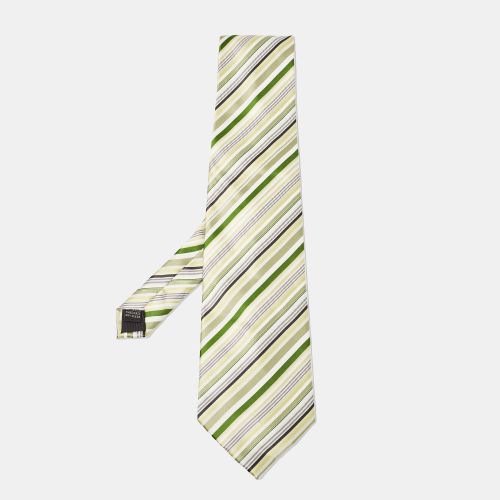 Yellow Diagonal Striped Silk Traditional Tie - Boss By Hugo Boss - Modalova