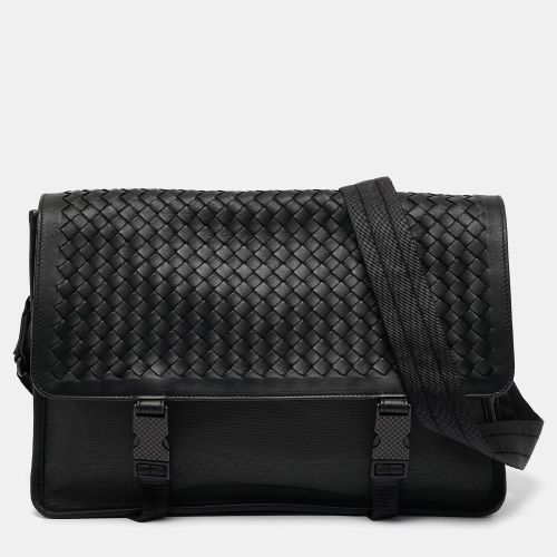 Grey Intrecciato Leather and Nylon Messenger Bag - Bottega Veneta - Modalova