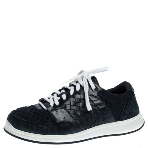 Intrecciato Leather, Ostrich Trim and Suede Sneakers Size 41.5 - Bottega Veneta - Modalova