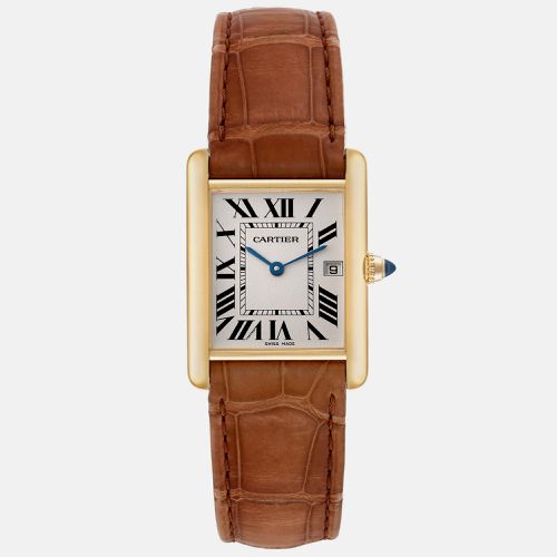 Tank Louis Yellow Gold Brown Leather Strap Men's Watch W1529756 25 x 33 mm - Cartier - Modalova