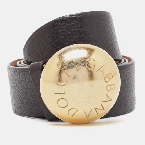 Leather Round Logo Plague Belt 95 CM - Dolce & Gabbana - Modalova