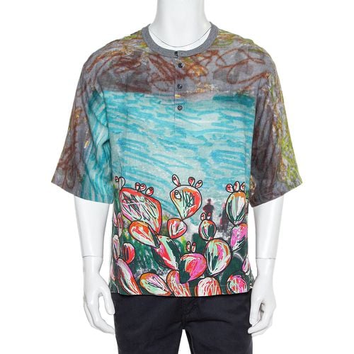 Printed Linen Half Button Oversized T-Shirt XS - Dolce & Gabbana - Modalova