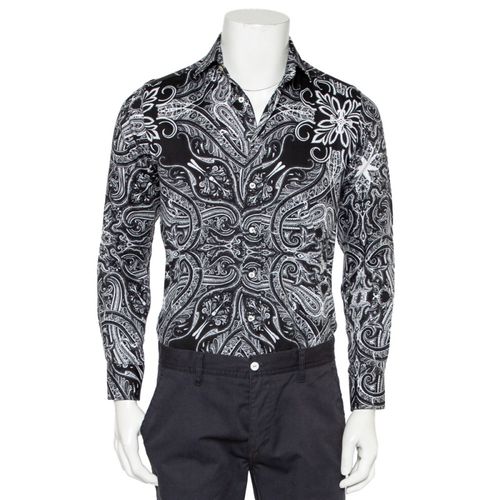 Monochrome Paisley Printed Cotton Button Front Shirt S - Etro - Modalova