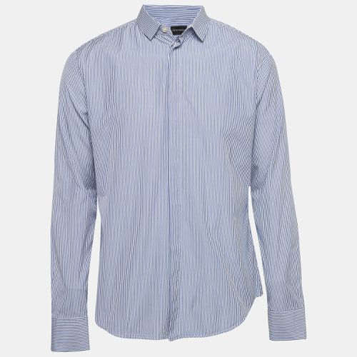 Striped Cotton Blend Button Front Shirt L - Emporio Armani - Modalova