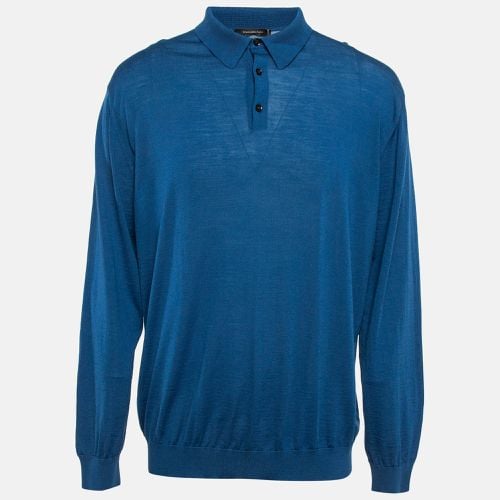 Blue Wool Knit Long Sleeve Polo T-Shirt 4XL - Ermenegildo Zegna - Modalova