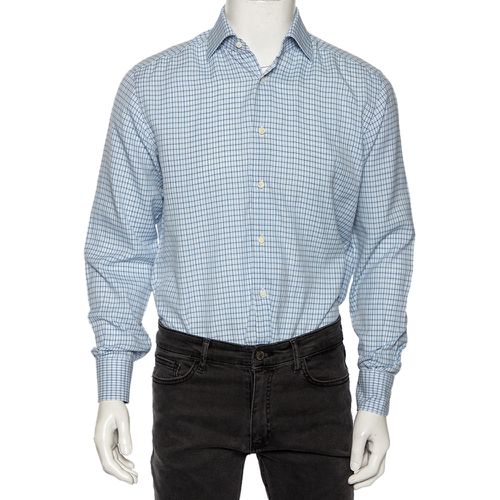 Light Check Cotton Button Front Regular Fit Shirt M - Ermenegildo Zegna - Modalova