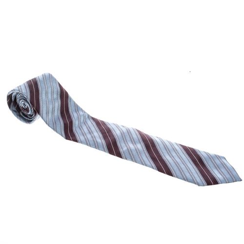 Blue and Brown Diagonal Striped Silk Jacquard Tie - Ermenegildo Zegna - Modalova