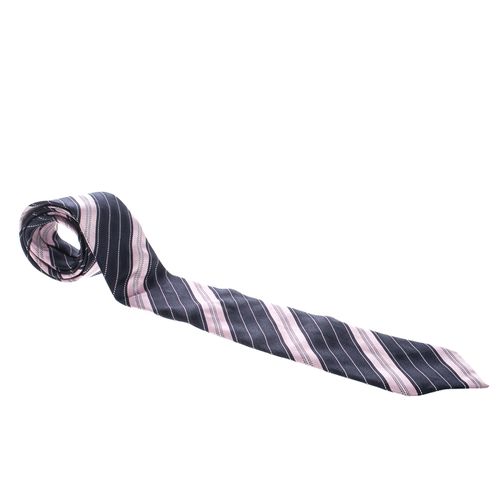 And Pink Diagonal Striped Silk Jacquard Traditional Tie - Ermenegildo Zegna - Modalova