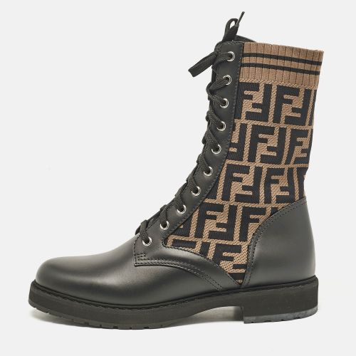 Brown Fabric and Leather Rockoko Combat Boots Size 41 - Fendi - Modalova