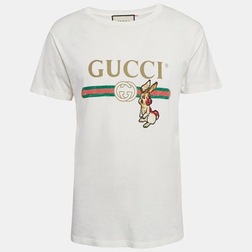 Off- Logo Print Cotton Knit Rabbit Patch Detail T-Shirt XS - Gucci - Modalova