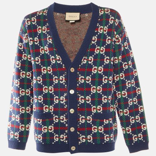 GG Check Wool Knit Button Front Cardigan M - Gucci - Modalova