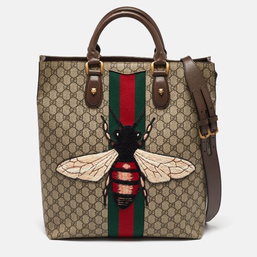 Beige GG Supreme Canvas and Leather Animalier Vertical Tote - Gucci - Modalova