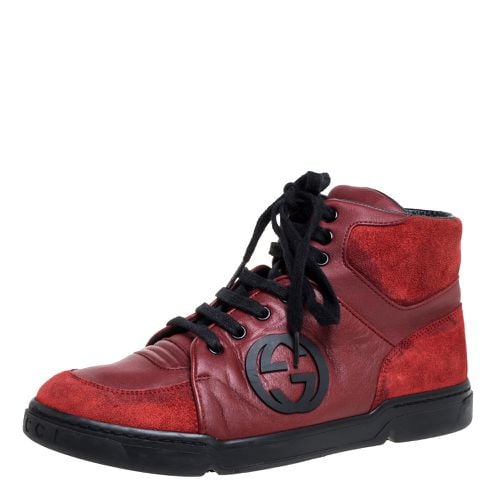 Leather And Suede High-Top Sneakers Size 40 - Gucci - Modalova