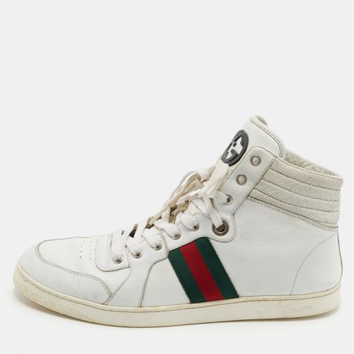 White Leather Web Detail High Top Sneakers Size 44.5 - Gucci - Modalova