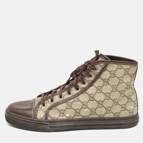 Beige/ GG Supreme Canvas and Leather High Top Sneakers Size 42 - Gucci - Modalova