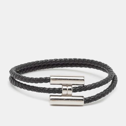 Hermès Tournis Tresse- Leather Palladium Plated Bracelet - Hermes - Modalova