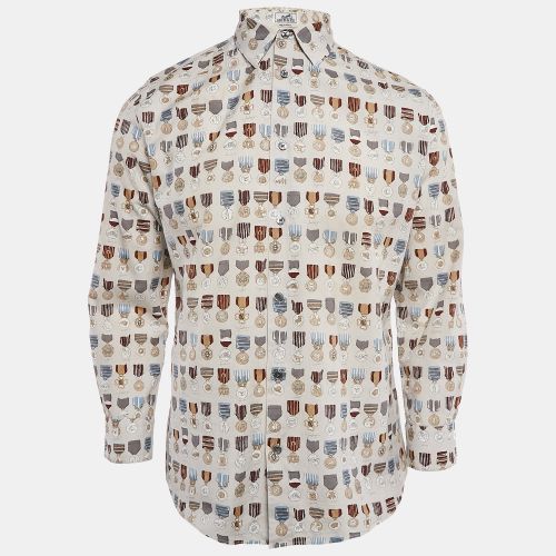 Grey/ Medal Print Button Front Shirt M - Hermes - Modalova