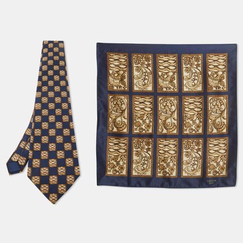 Printed Satin Silk Pocket Square and Traditional Tie - Lanvin - Modalova