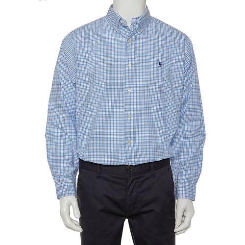 White Checkered Cotton Button Front Shirt L - Ralph Lauren - Modalova