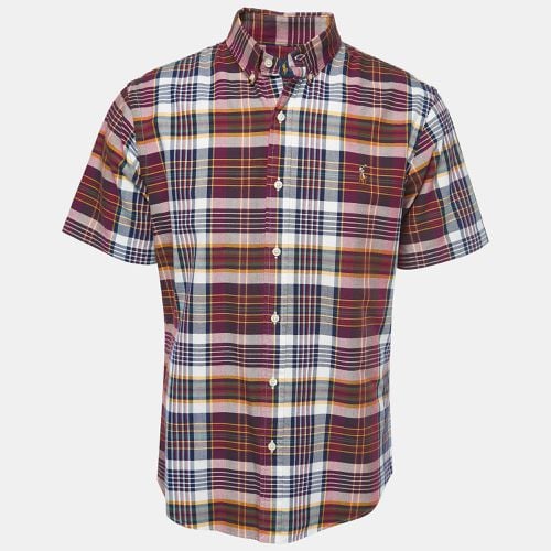 Plaid Cotton Button Down Half Sleeve Shirt L - Ralph Lauren - Modalova