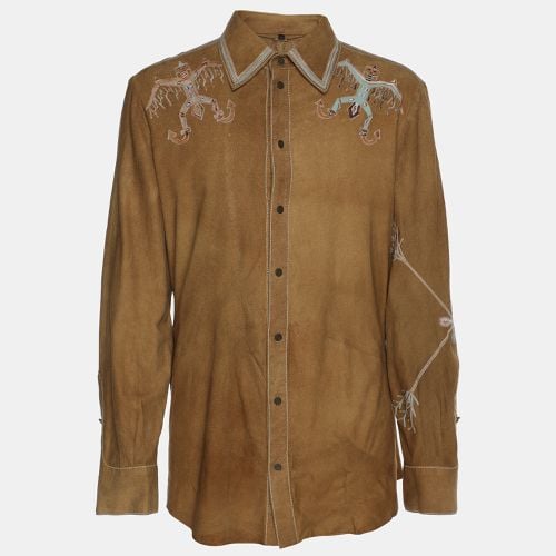 Embroidered Suede Button Front Shirt M - Roberto Cavalli - Modalova