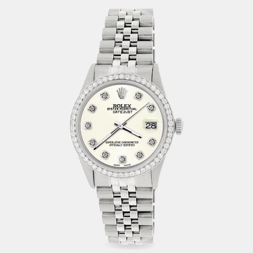 Custom Ivory 1.1CT Diamond Stainless Steel Datejust Automatic Men's Wristwatch 36mm - Rolex - Modalova