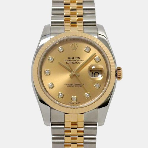 Champagne Diamond 18k Yellow Stainless Steel Datejust 116233 Automatic Men's Wristwatch 37 mm - Rolex - Modalova