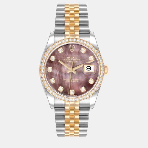 Datejust Steel Yellow Gold Mother of Pearl Diamond Dial Men's Watch 116243 - Rolex - Modalova