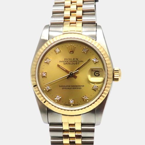 Champagne Diamond 18k Yellow Stainless Steel Datejust 68273 Automatic Men's Wristwatch 31 mm - Rolex - Modalova