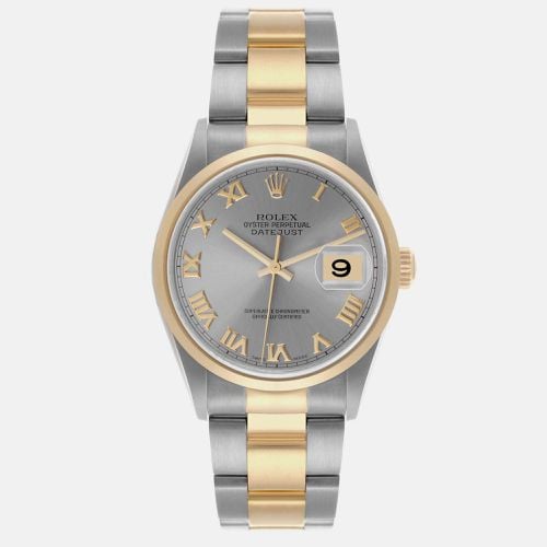 Datejust Steel Yellow Gold Slate Roman Dial Men's Watch 16203 36 mm - Rolex - Modalova