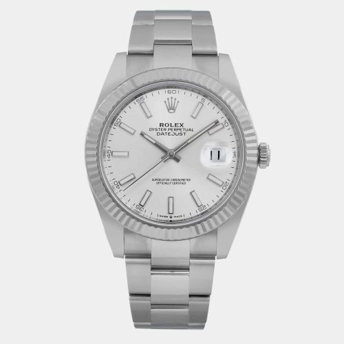 White 18K White Gold Stainless Steel Datejust Automatic Men's Wristwatch 41 mm - Rolex - Modalova