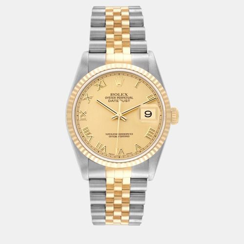 Datejust Steel Yellow Champagne Dial Men's Watch 36.0 mm - Rolex - Modalova