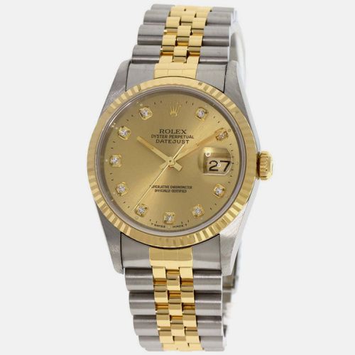 Champagne Diamond 18k Yellow Stainless Steel Datejust 16233 Automatic Men's Wristwatch 36 mm - Rolex - Modalova