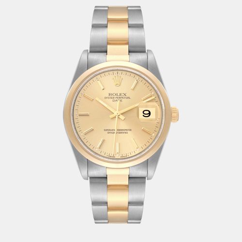 Date Steel Yellow Champagne Dial Men's Watch 34 mm - Rolex - Modalova