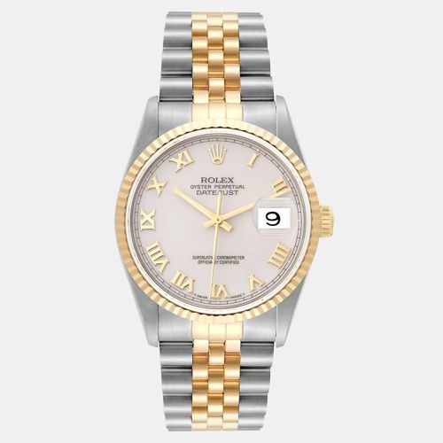 Datejust Steel Yellow Gold Ivory Roman Dial Mens Watch 16233 - Rolex - Modalova