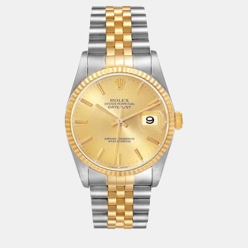 Datejust Steel Yellow Champagne Dial Men's Watch 36 mm - Rolex - Modalova