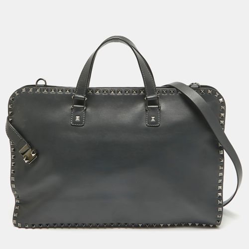 Leather Rockstud Briefcase Laptop Bag - Valentino - Modalova