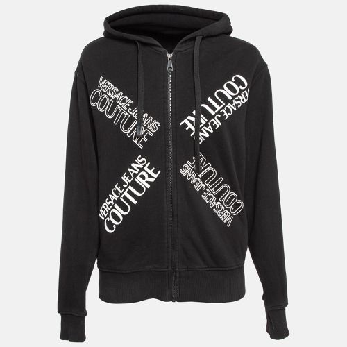 Logo Print Cotton Knit Zip-Up Hoodie S - Versace Jeans Couture - Modalova