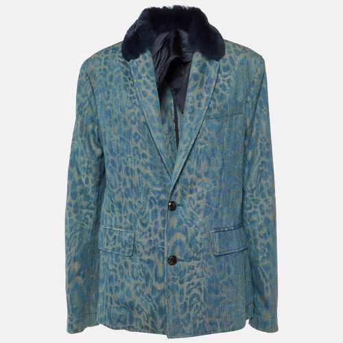 Leopard Pattern Denim Fur Trim Jacket M - Versace Jeans - Modalova